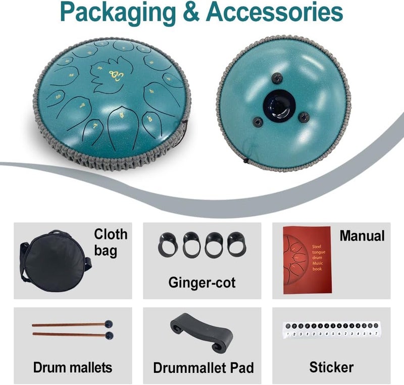 YoungMonic Steel Tongue Drum 12 Inches 15 Notes C Major Steel Drums Rain Chimes for Outside Percussion Instrument with Drum Mallets and Carry Bag - Image 3